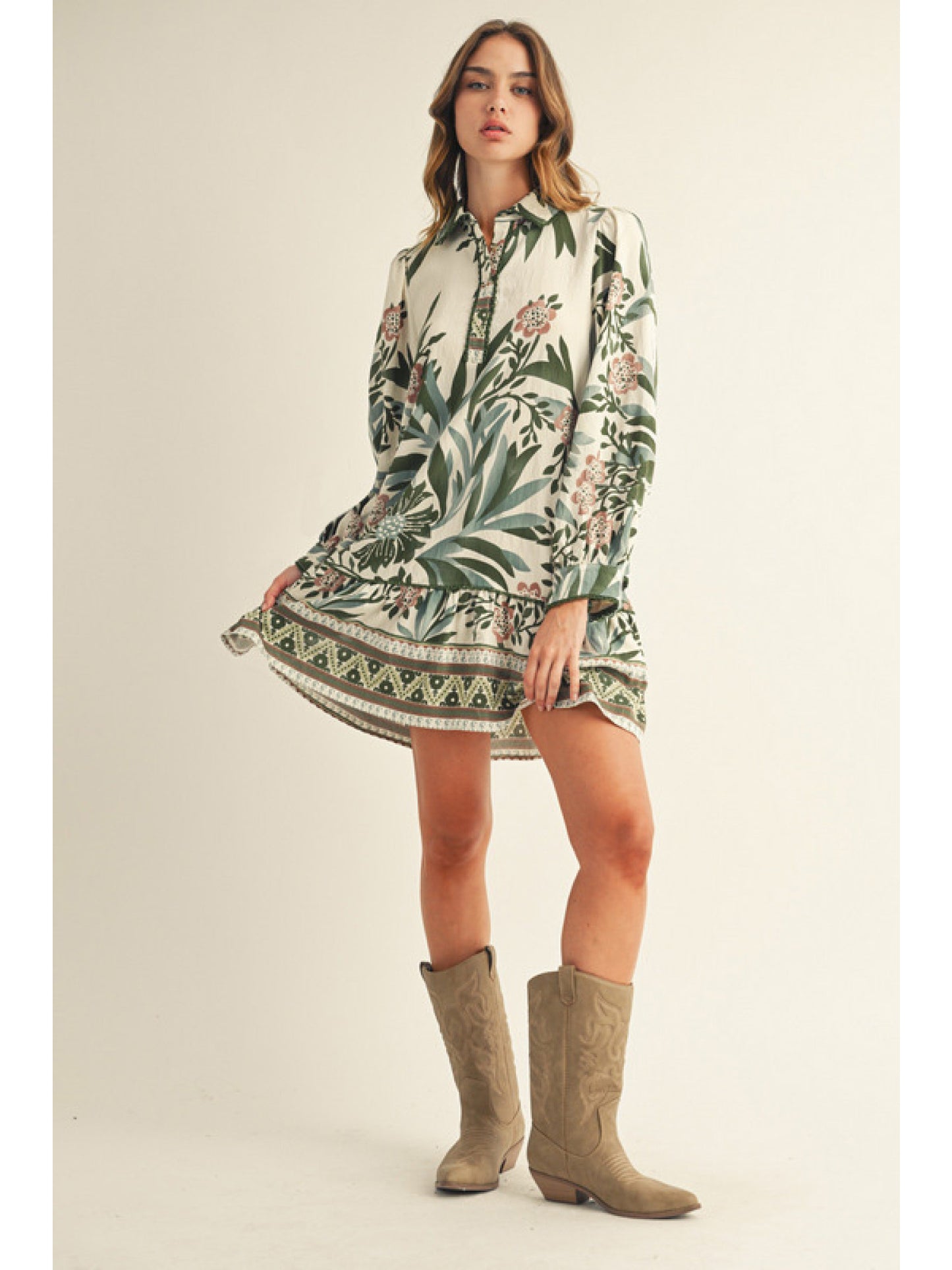 Long Sleeve Floral Mini Dress