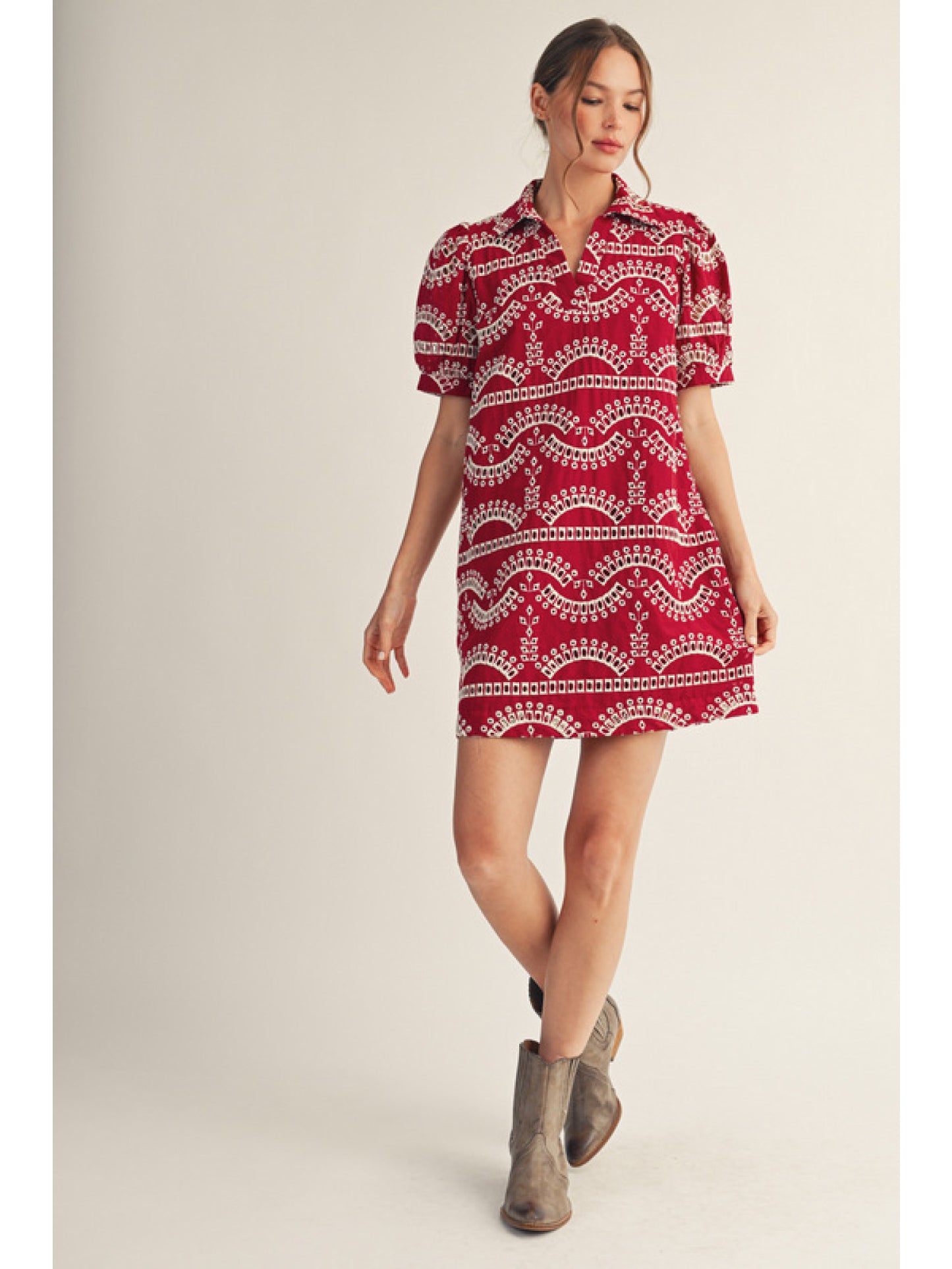 Geometric Embroidered Mini Dress