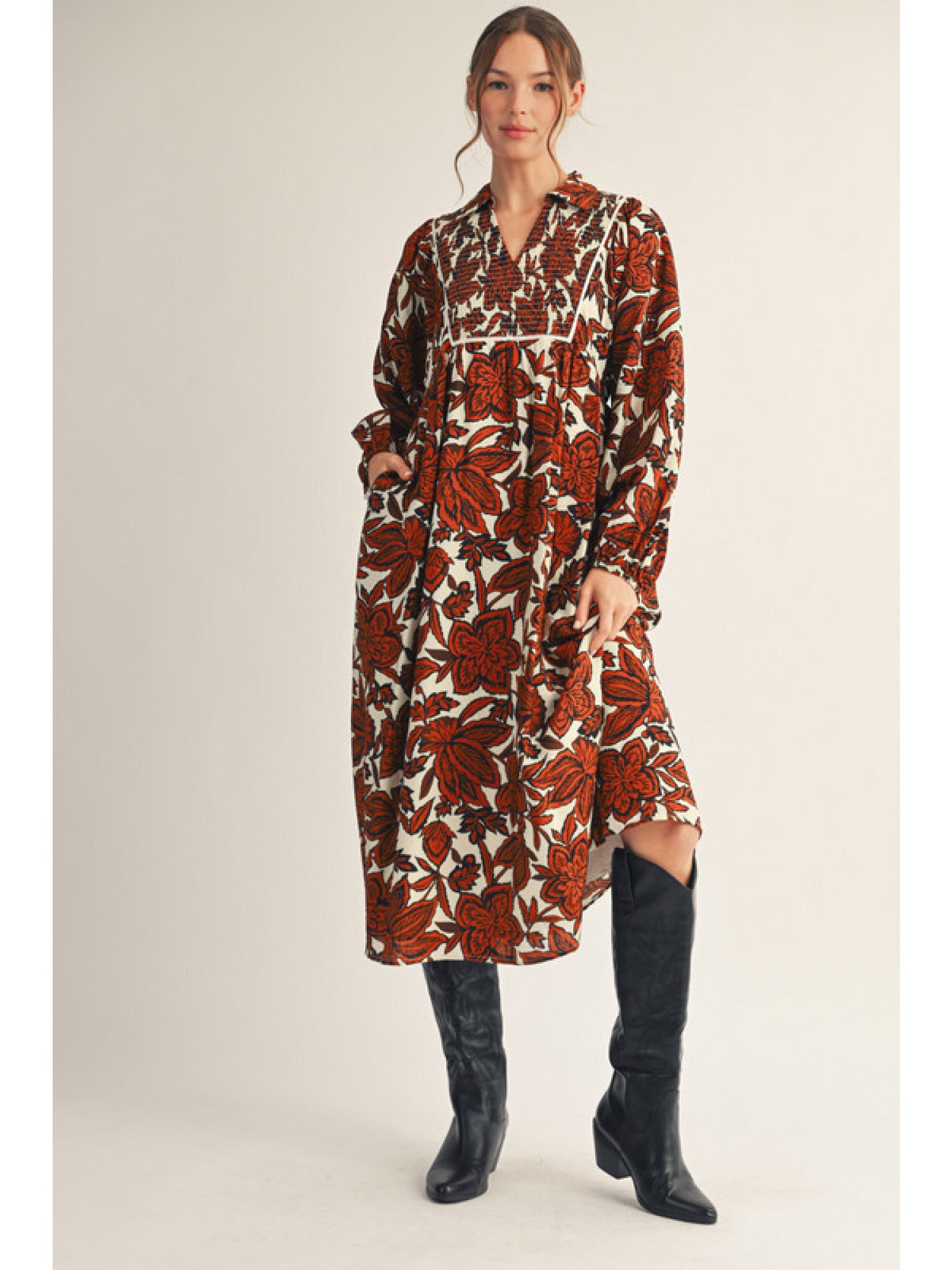 Autumn Floral Midi Dress