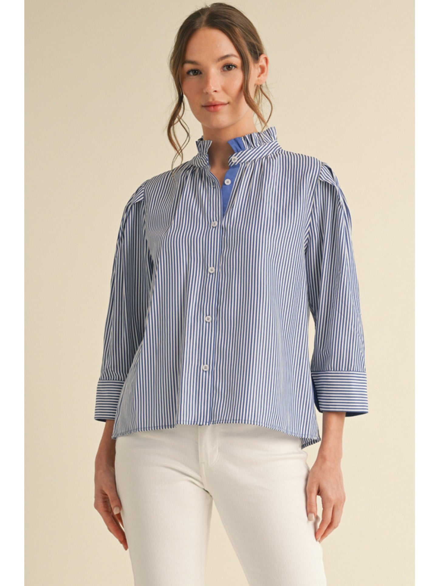 Striped Ruffled Trimmed Top