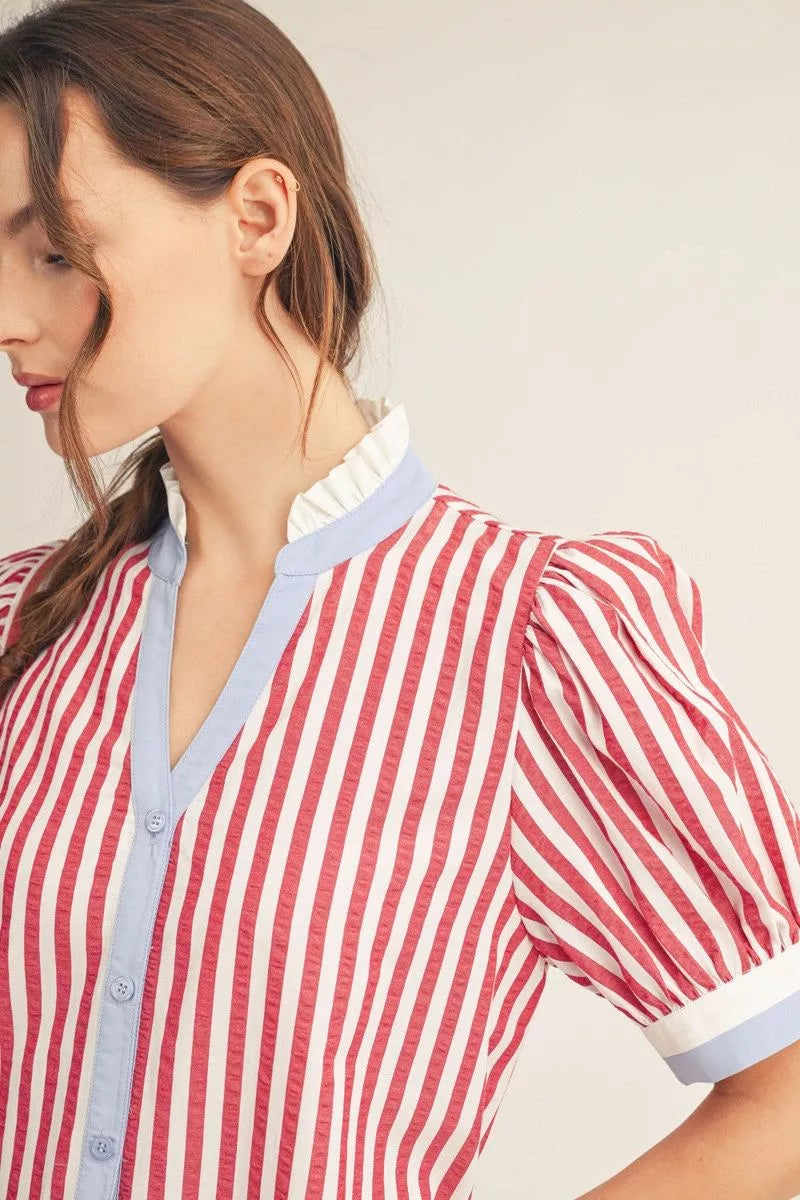 Puff Sleeve Striped Dress