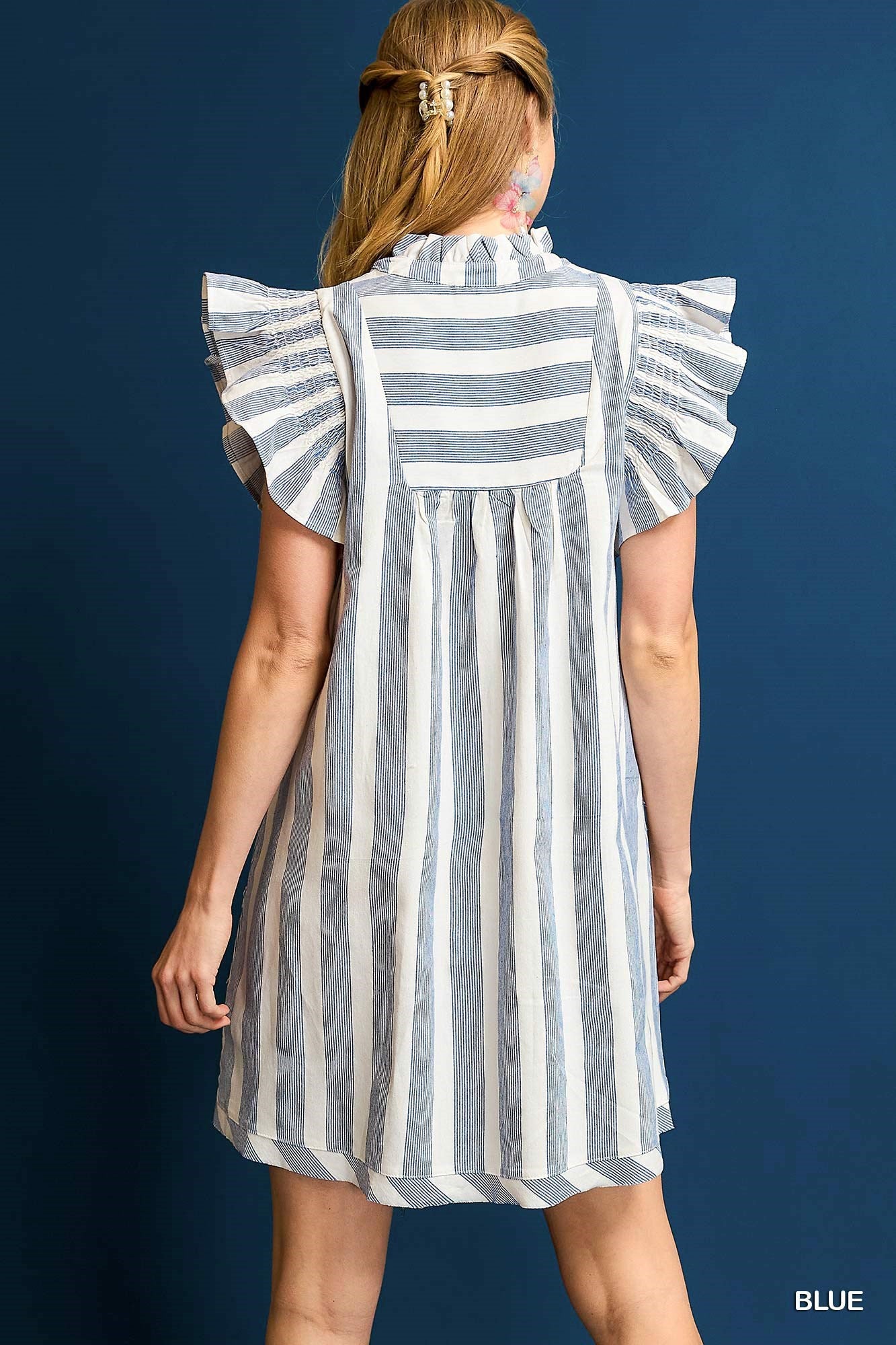 Ruffle Sleeve Striped Mini Dress