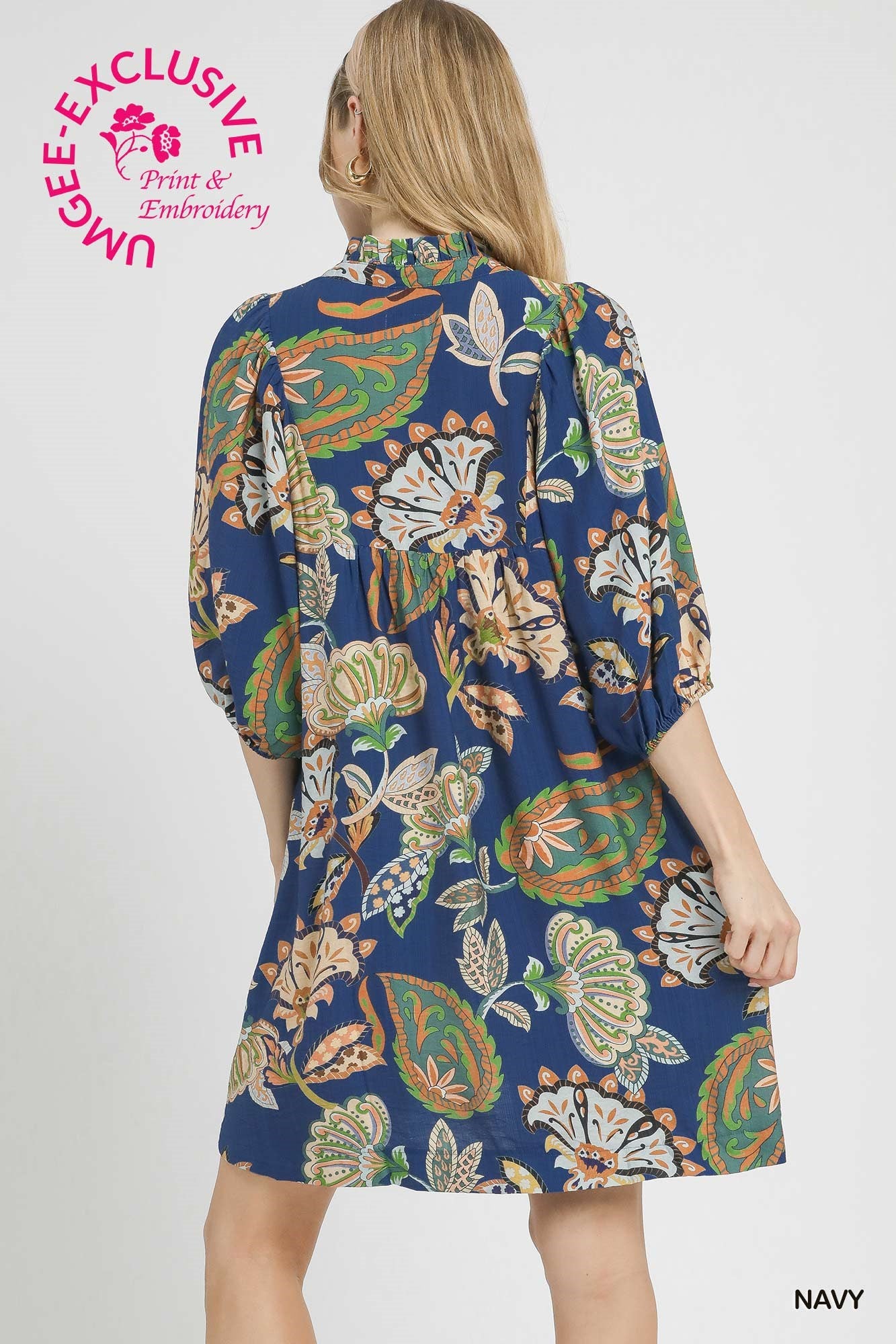 Abstract Puff Sleeve Dress
