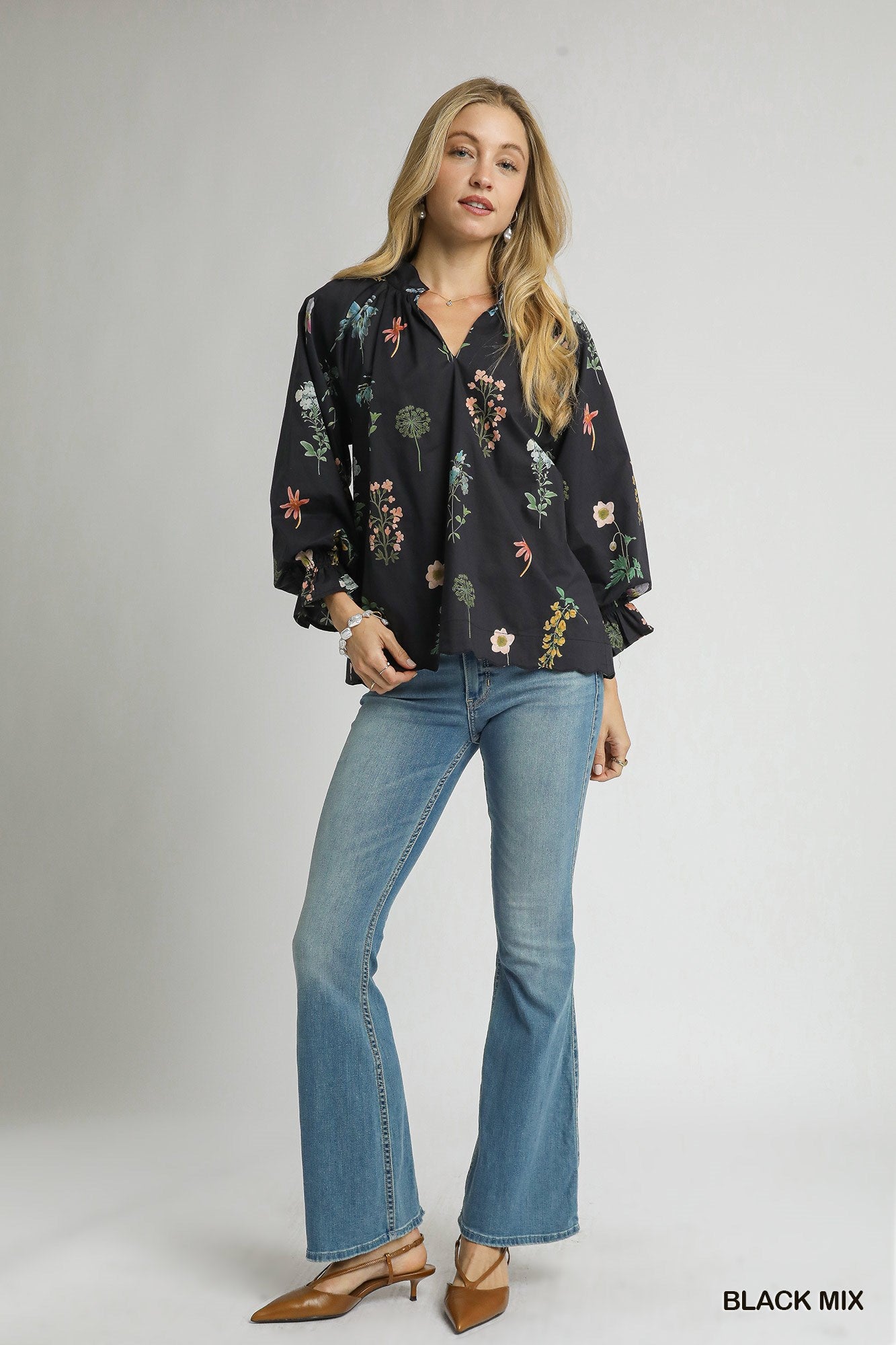 Botanical Garden Ruffle Neck Blouse