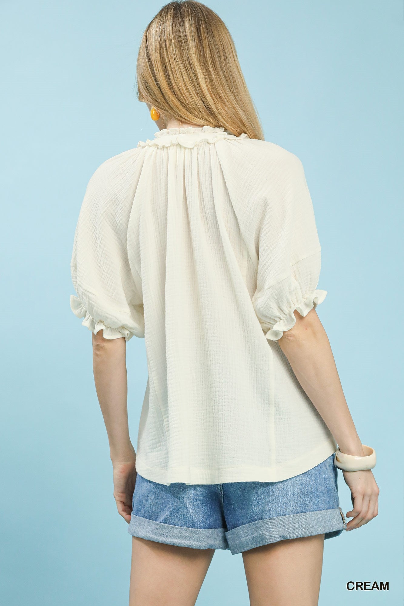 Cotton Gauze Ruffle Top