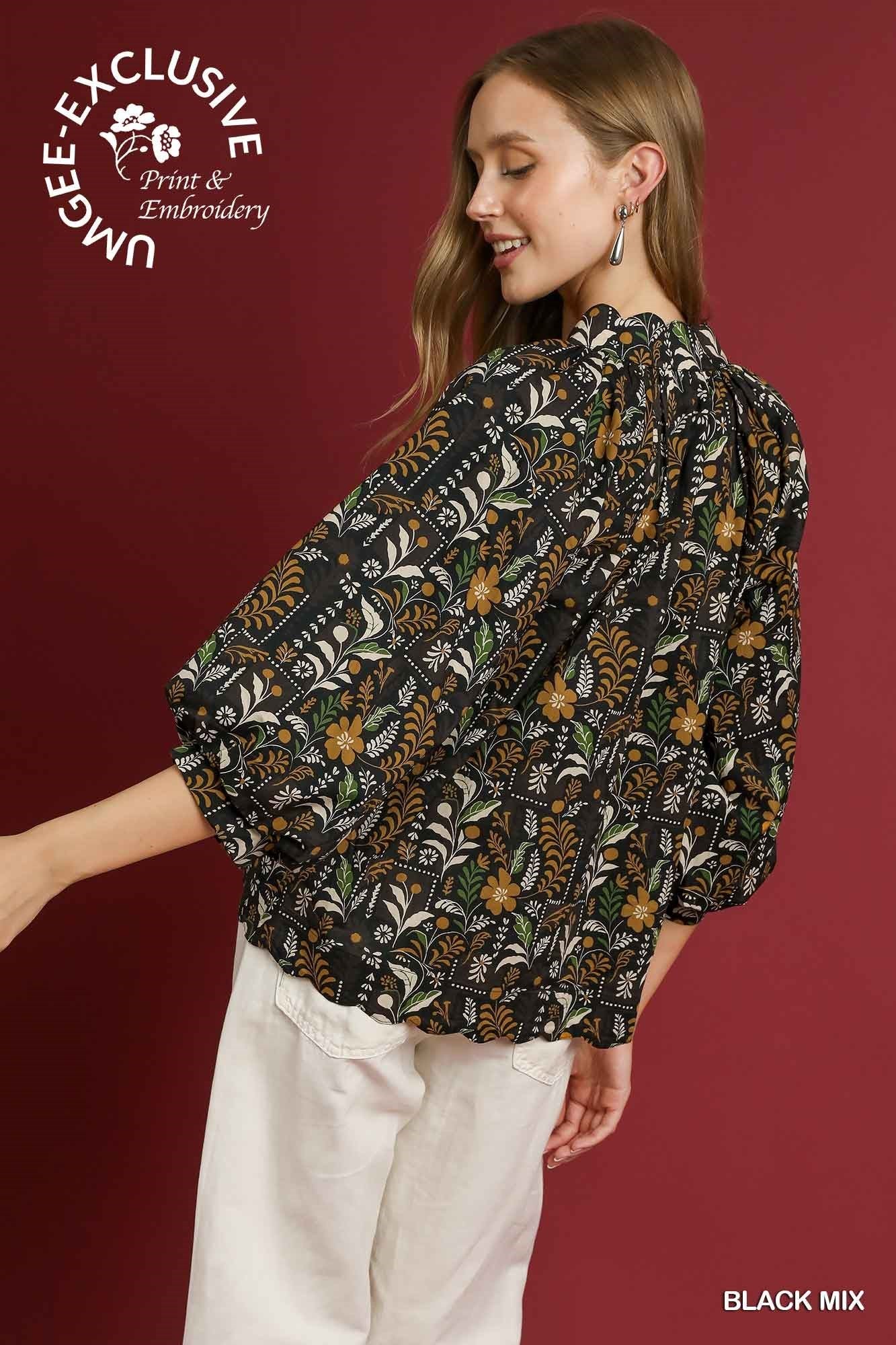 Floral Scalloped Hem Top