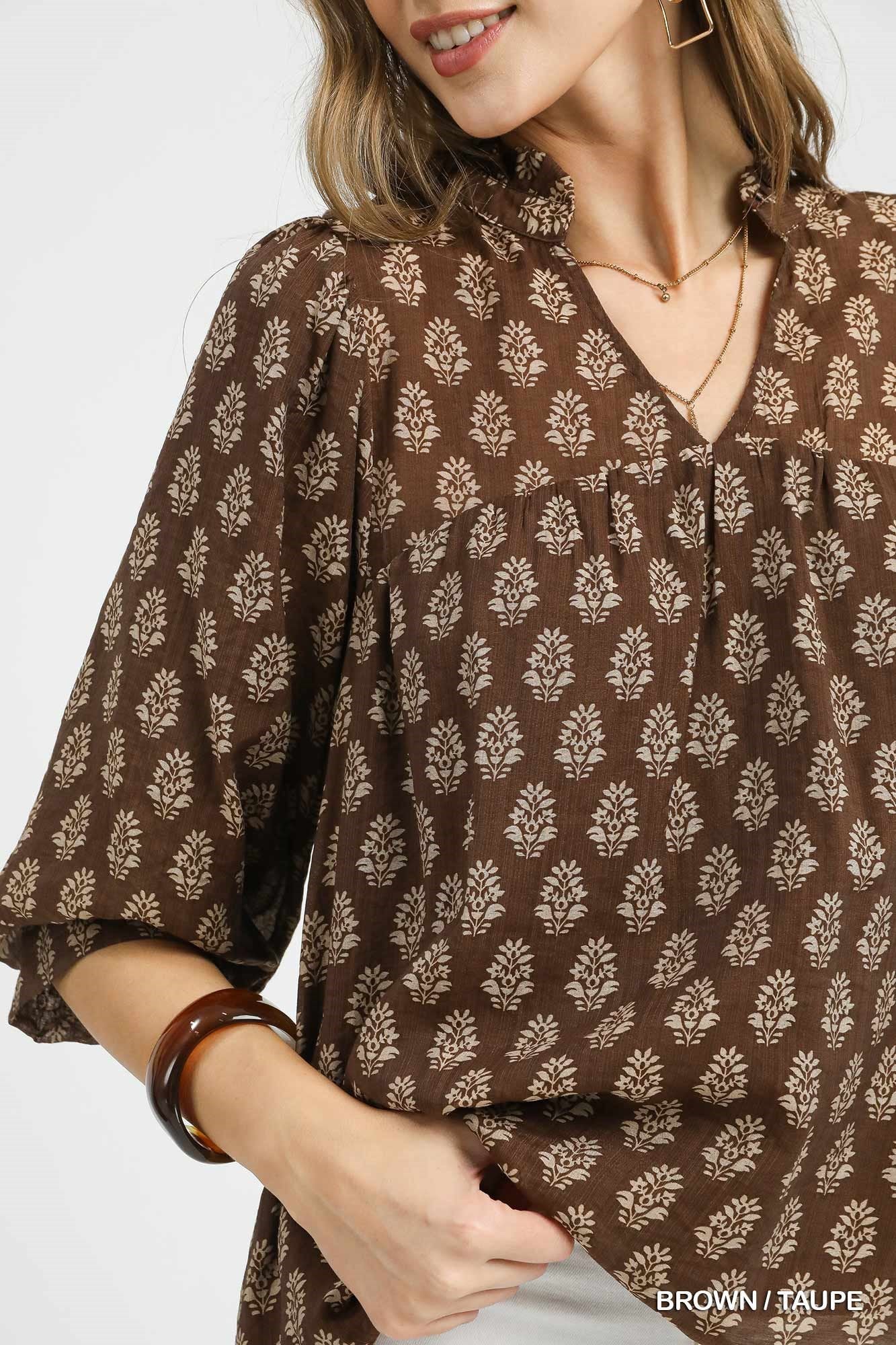 Floral Print V-Split Blouse
