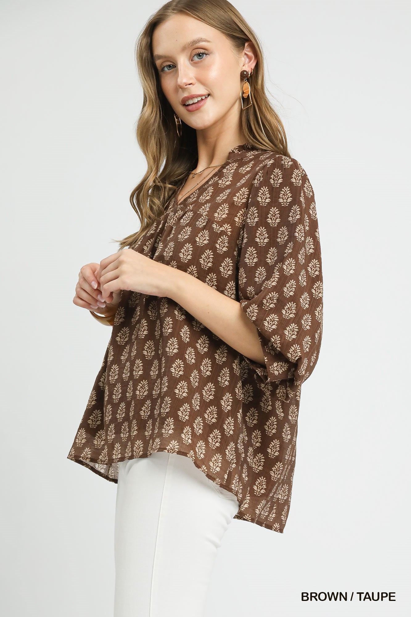 Floral Print V-Split Blouse
