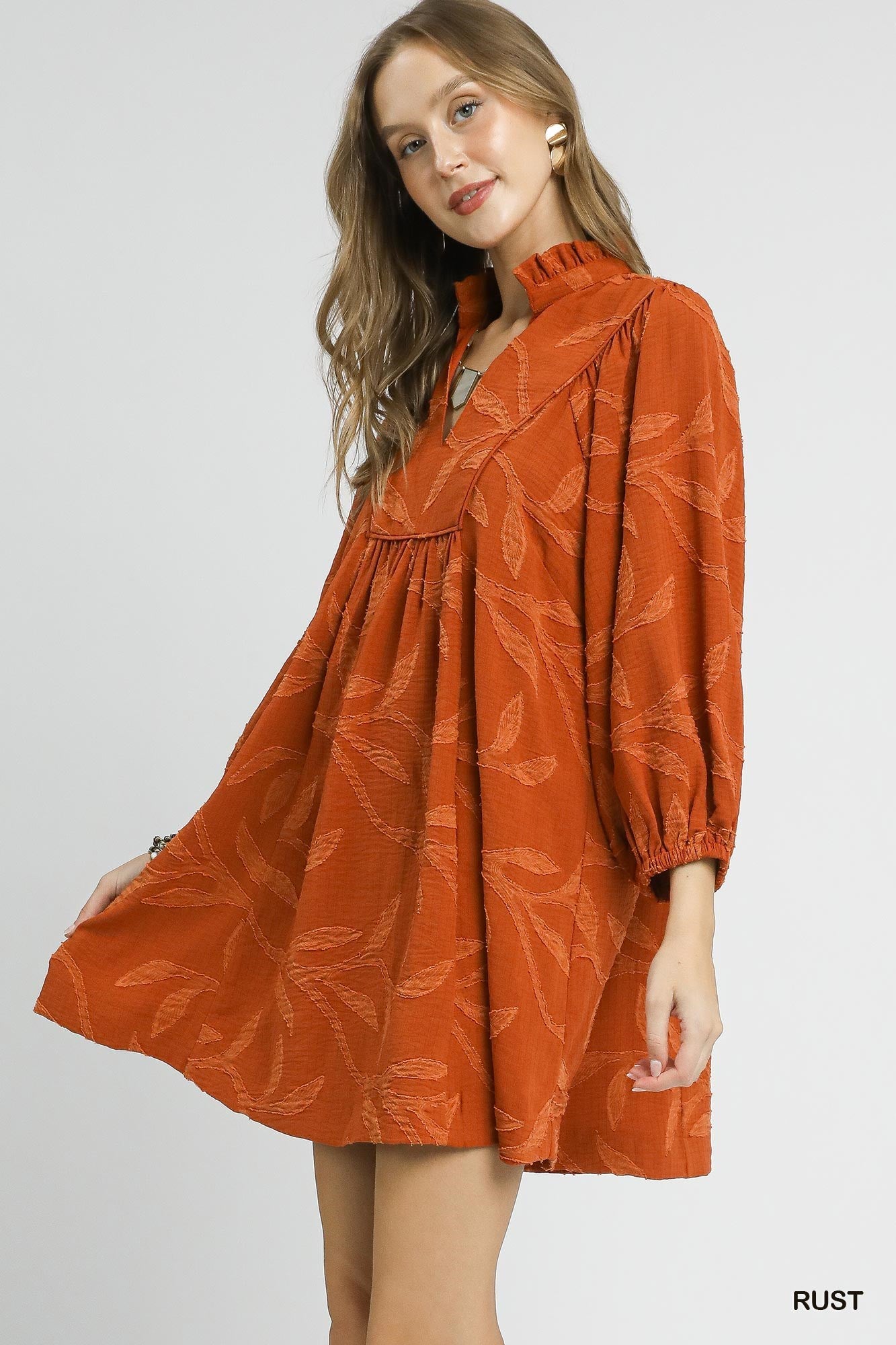 Jacquard High Ruffle Neck Dress