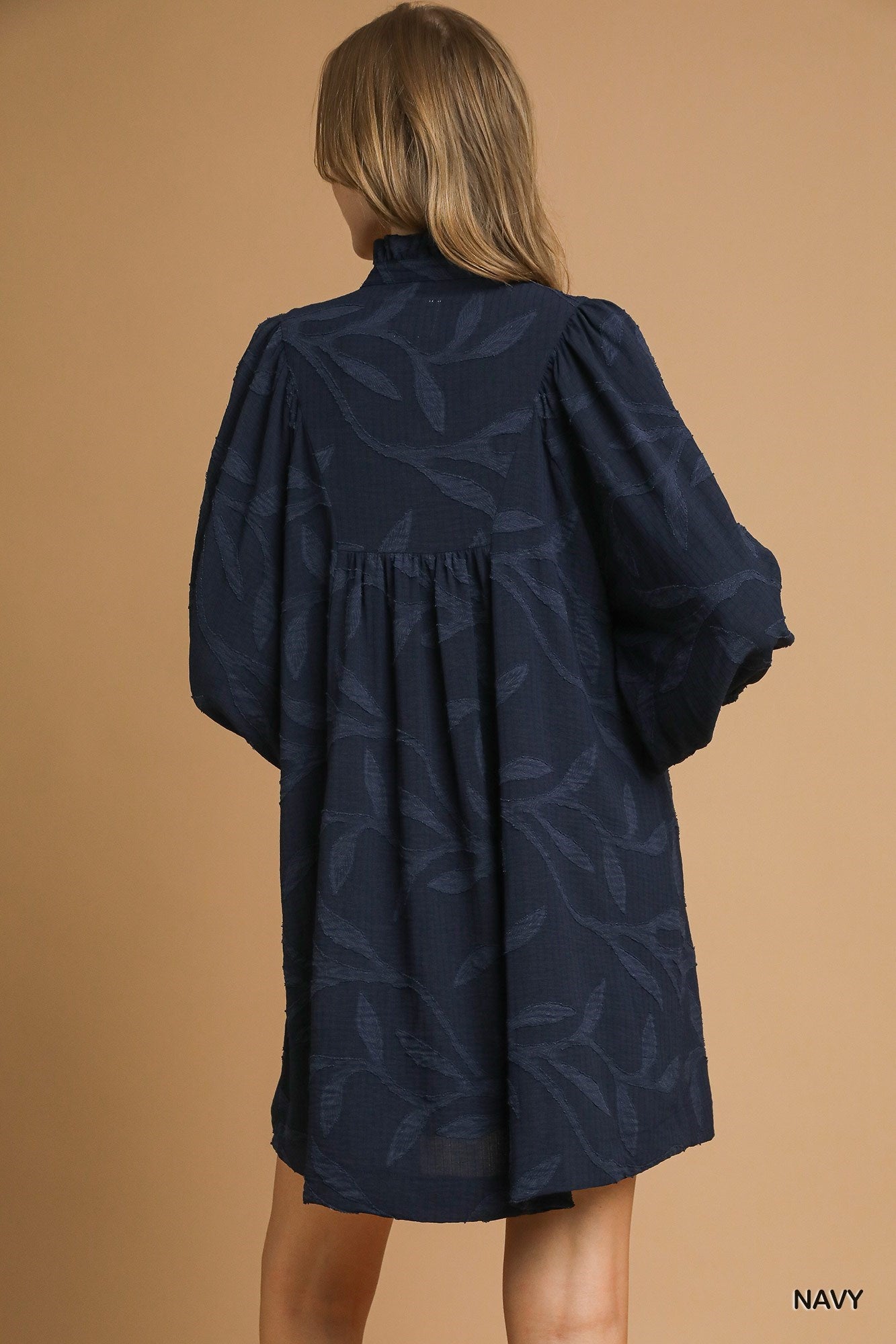 Jacquard High Ruffle Neck Dress