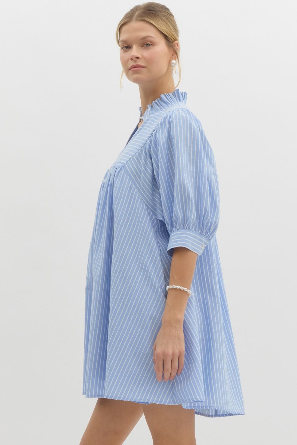 Pinstripe V-neck Mini Dress