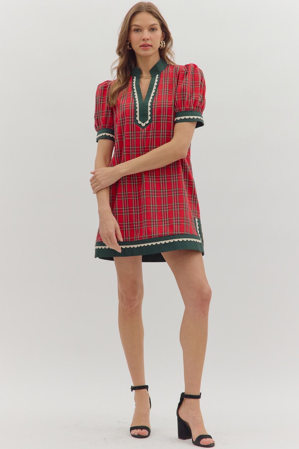 Plaid Mini Dress with Contrasting Trim