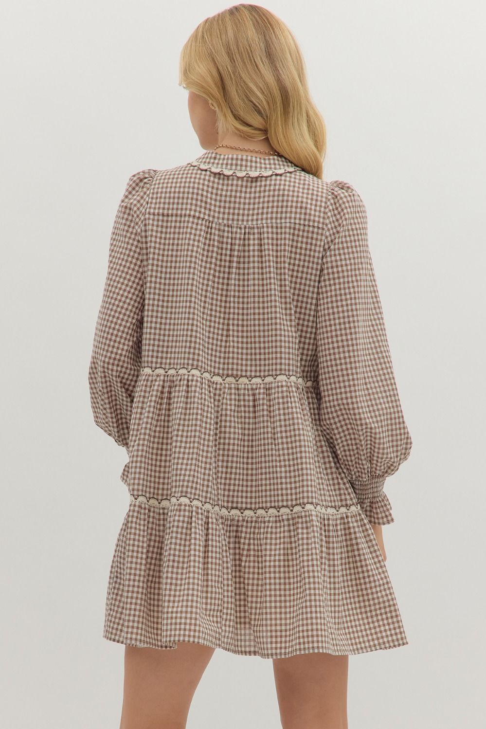 Gingham Long-Sleeve Mini Dress