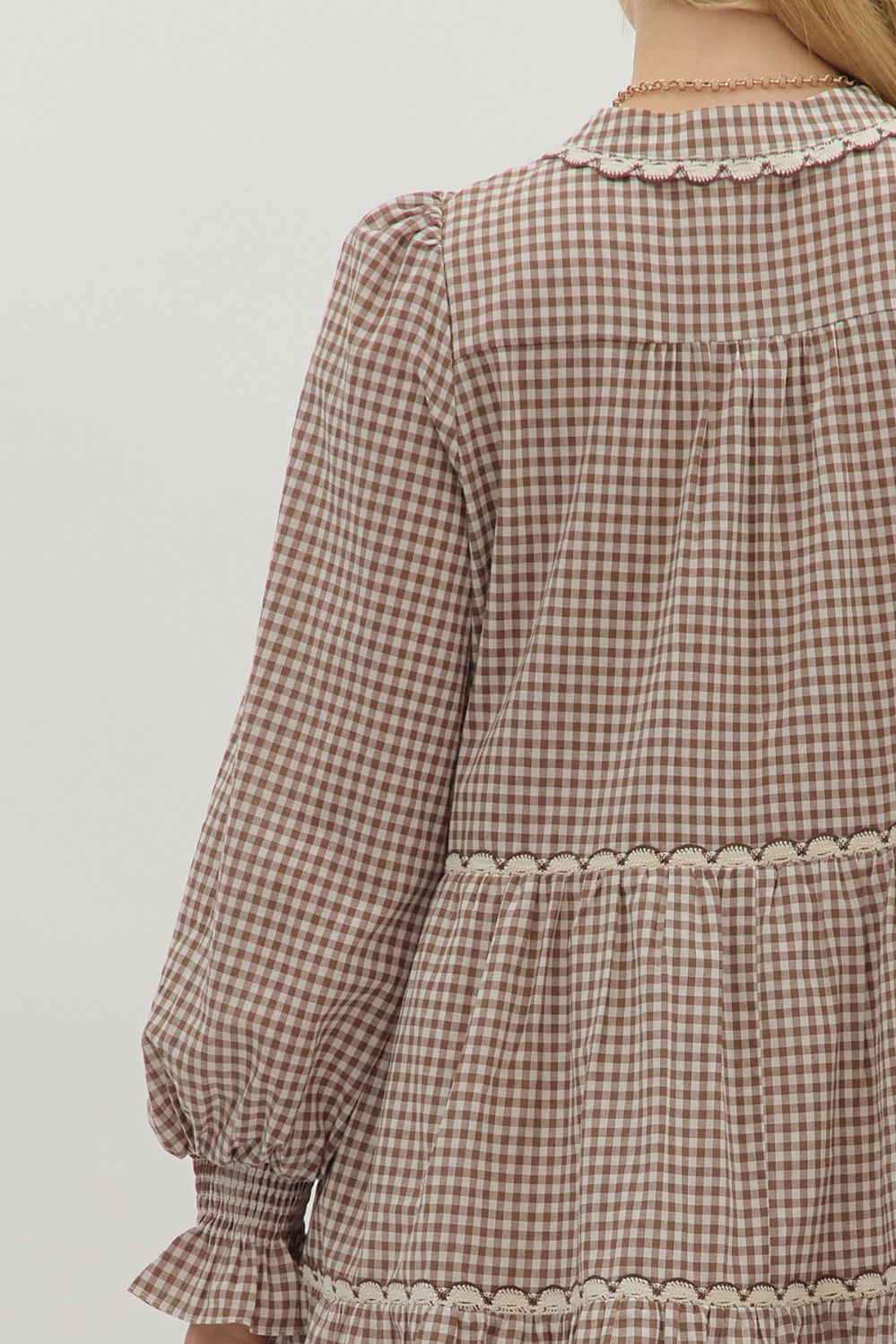 Gingham Long-Sleeve Mini Dress