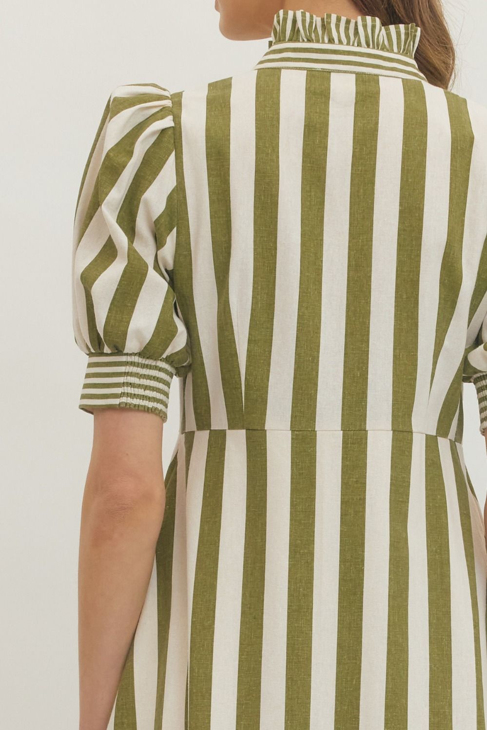 Striped Puff Sleeve Midi Dress
