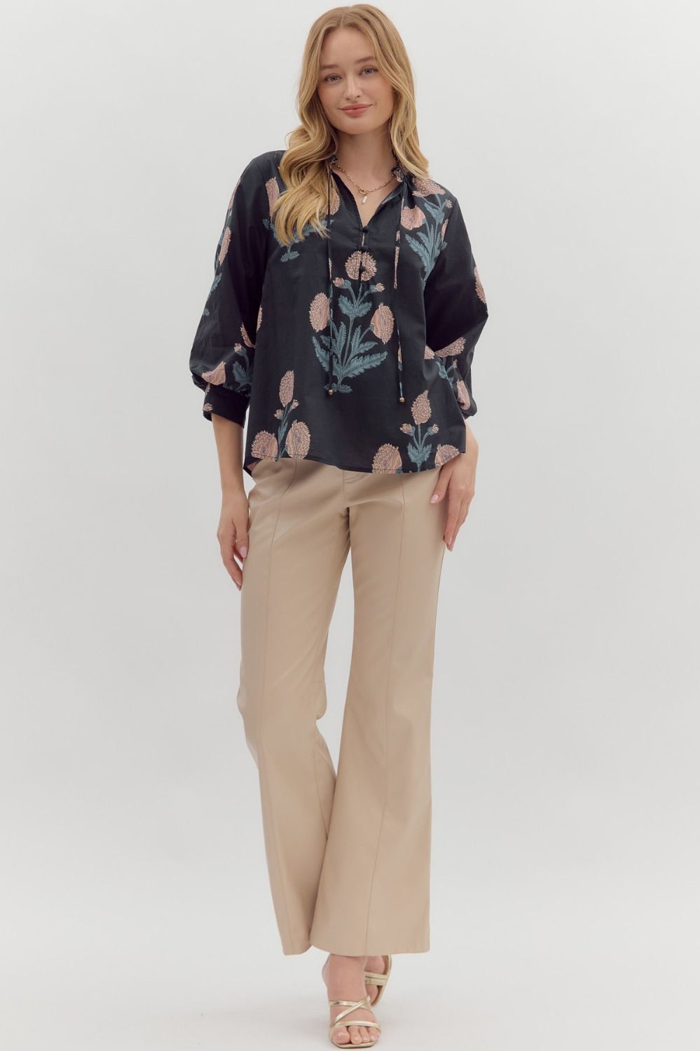 Floral Bubble Sleeve Pullover