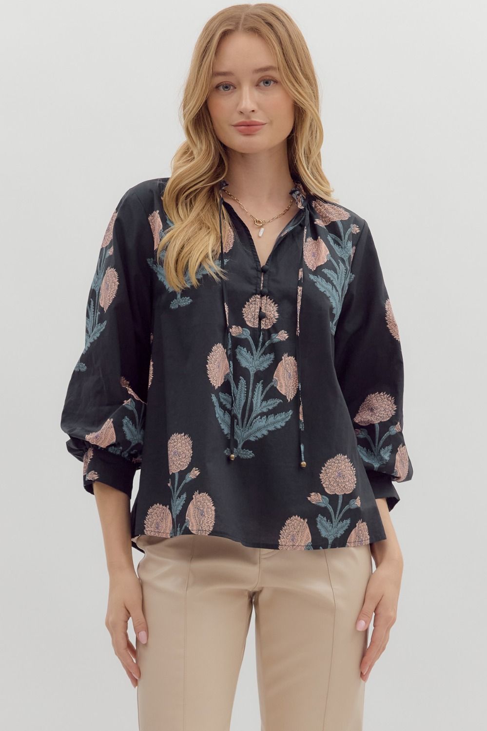 Floral Bubble Sleeve Pullover