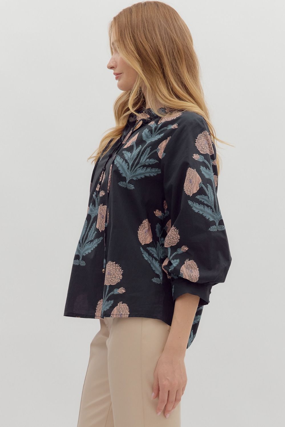 Floral Bubble Sleeve Pullover