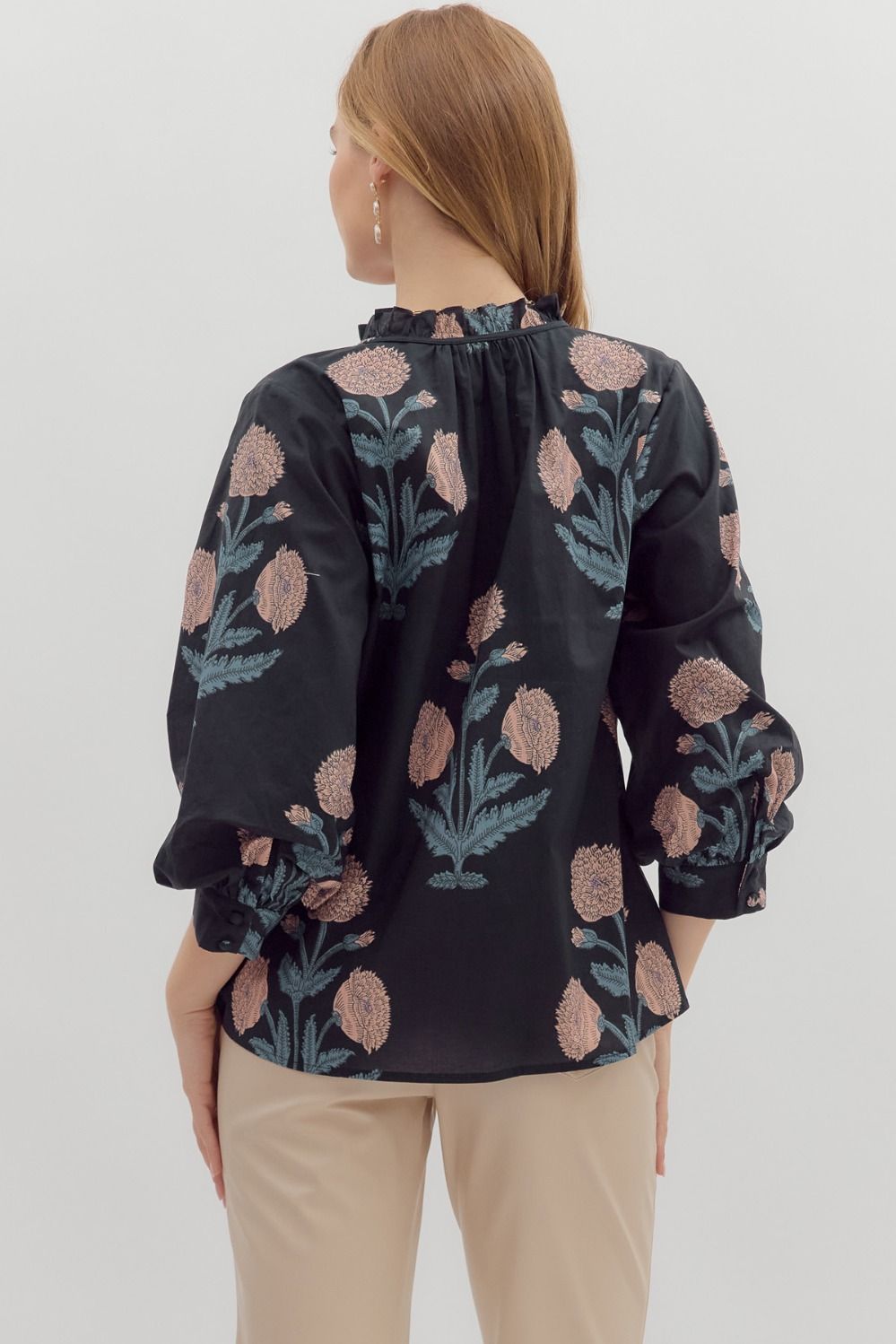 Floral Bubble Sleeve Pullover