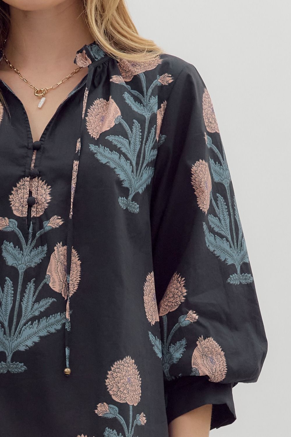 Floral Bubble Sleeve Pullover
