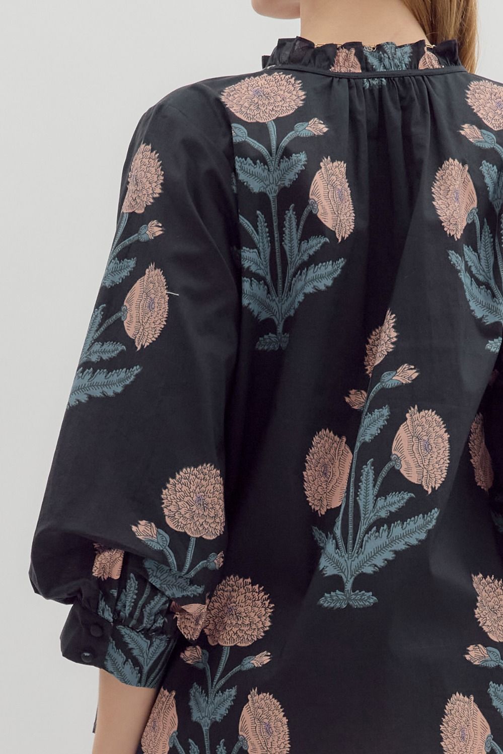 Floral Bubble Sleeve Pullover