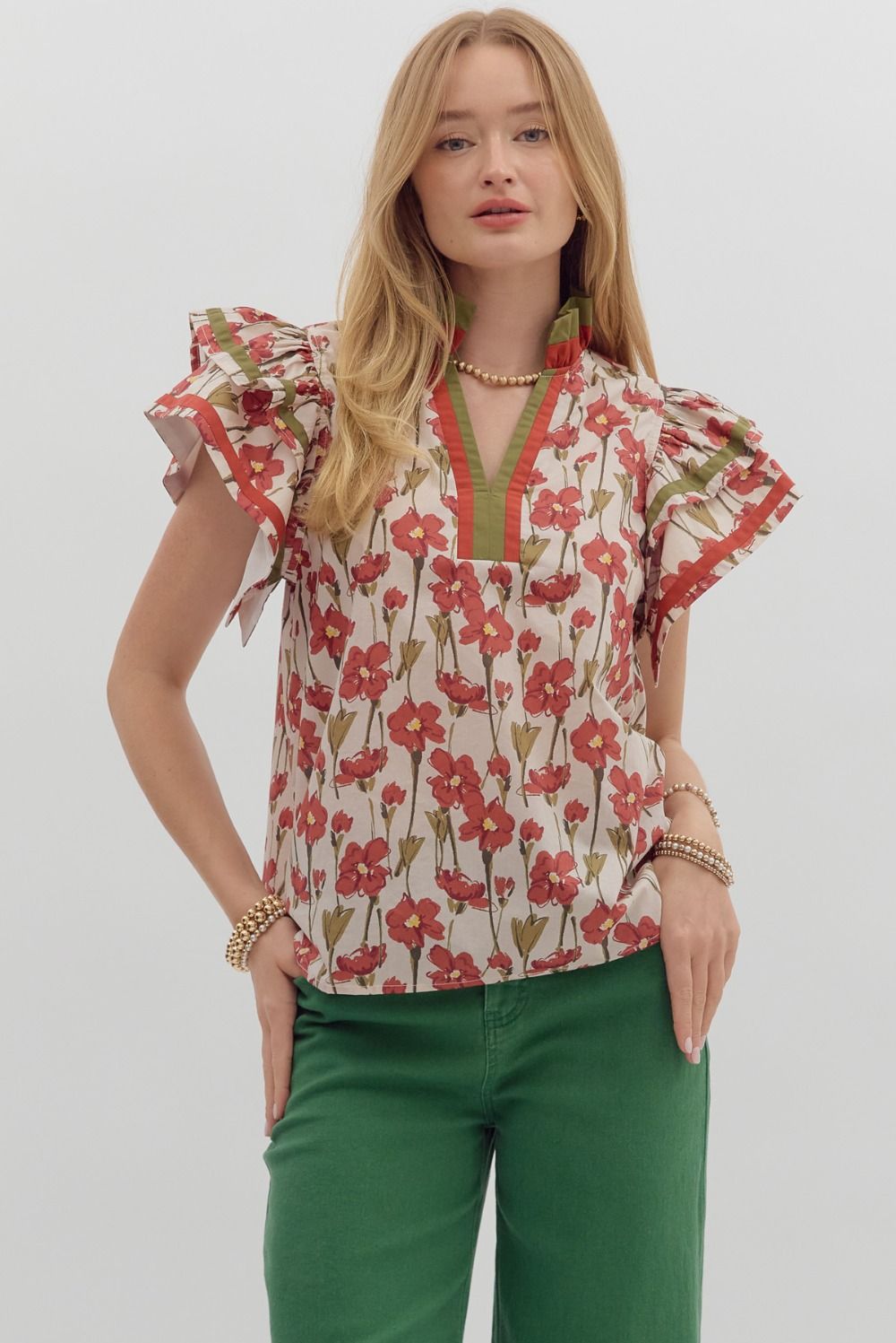 Floral Flutter Sleeve Popover
