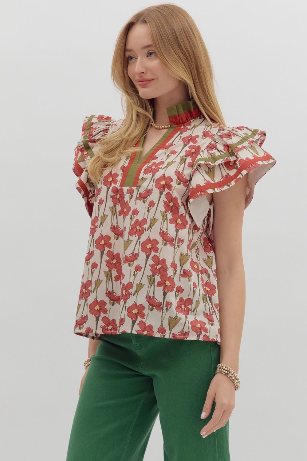 Floral Flutter Sleeve Popover