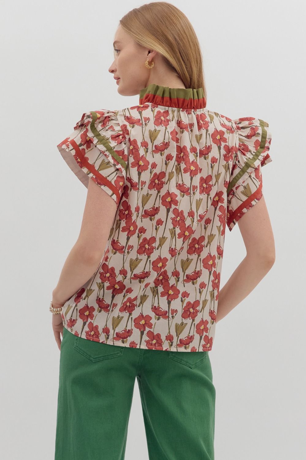 Floral Flutter Sleeve Popover