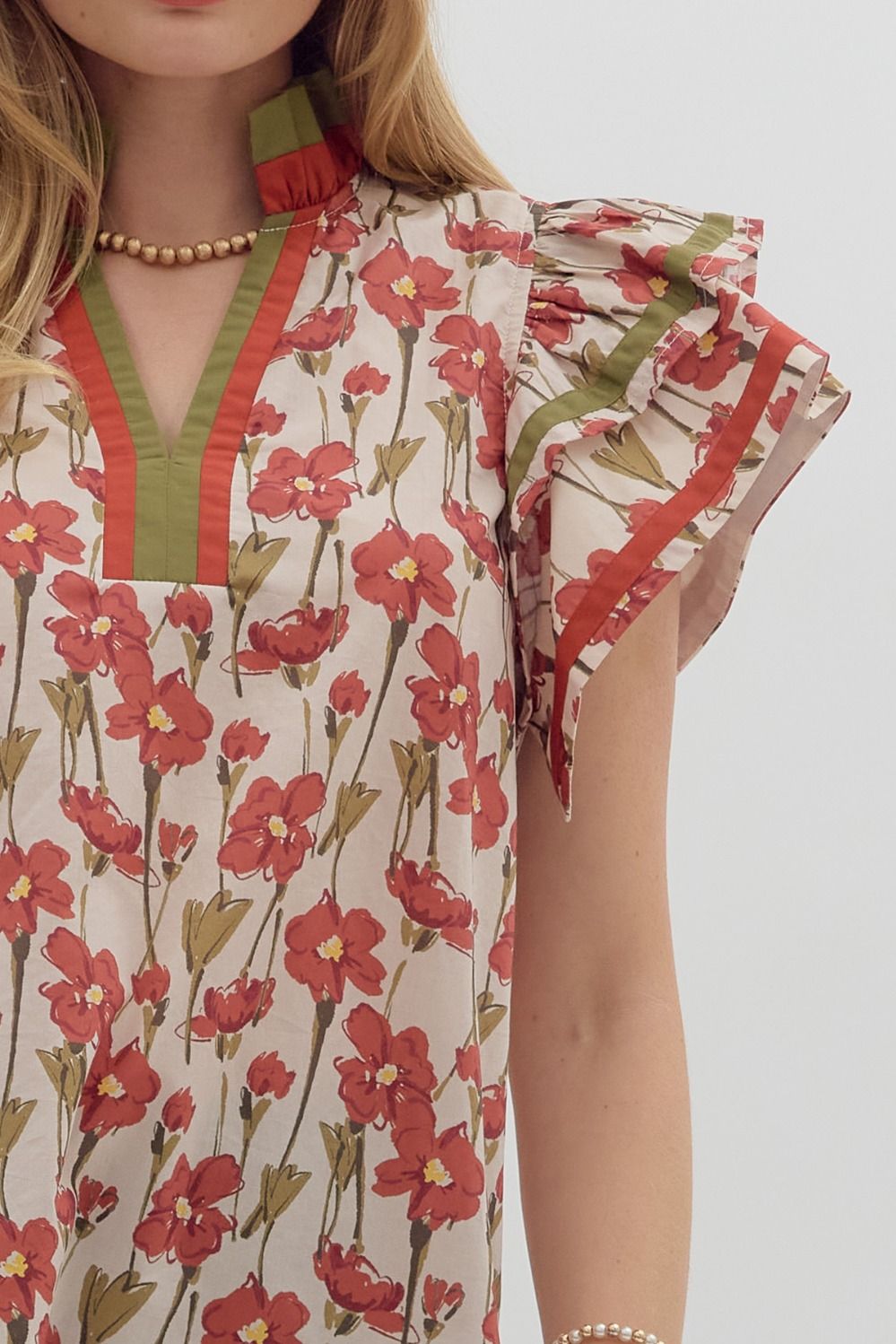 Floral Flutter Sleeve Popover