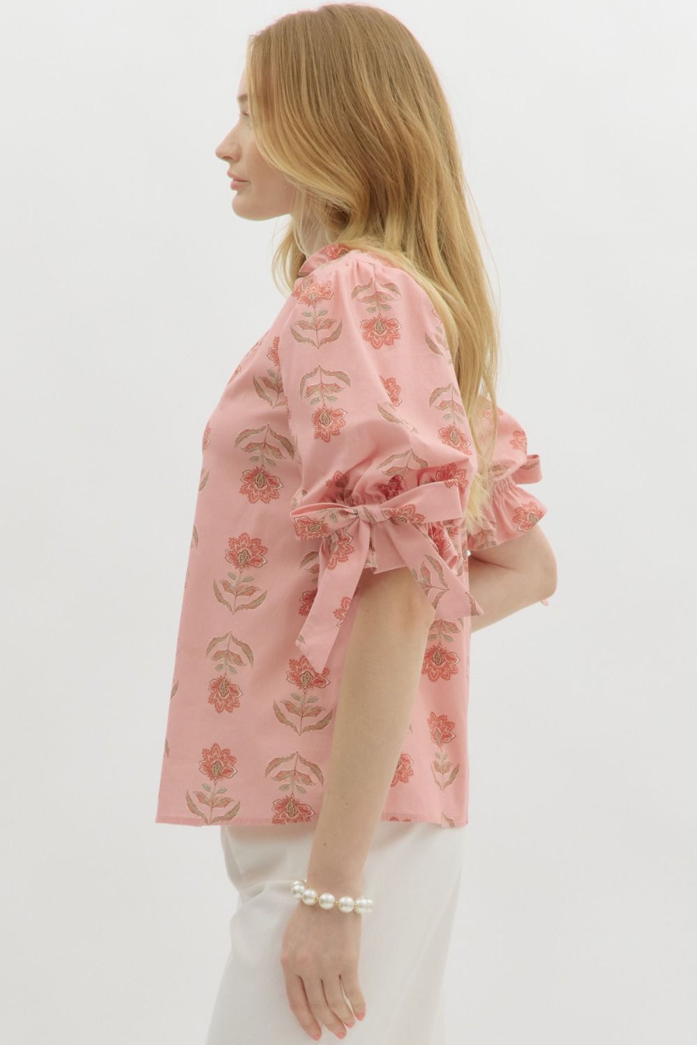 Floral Ruffle Neck Pullover Top