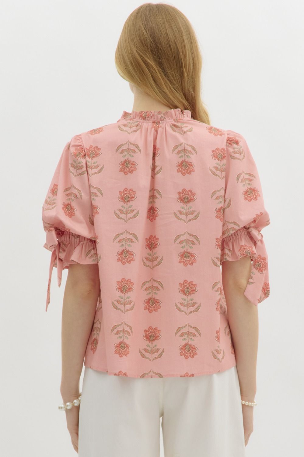 Floral Ruffle Neck Pullover Top