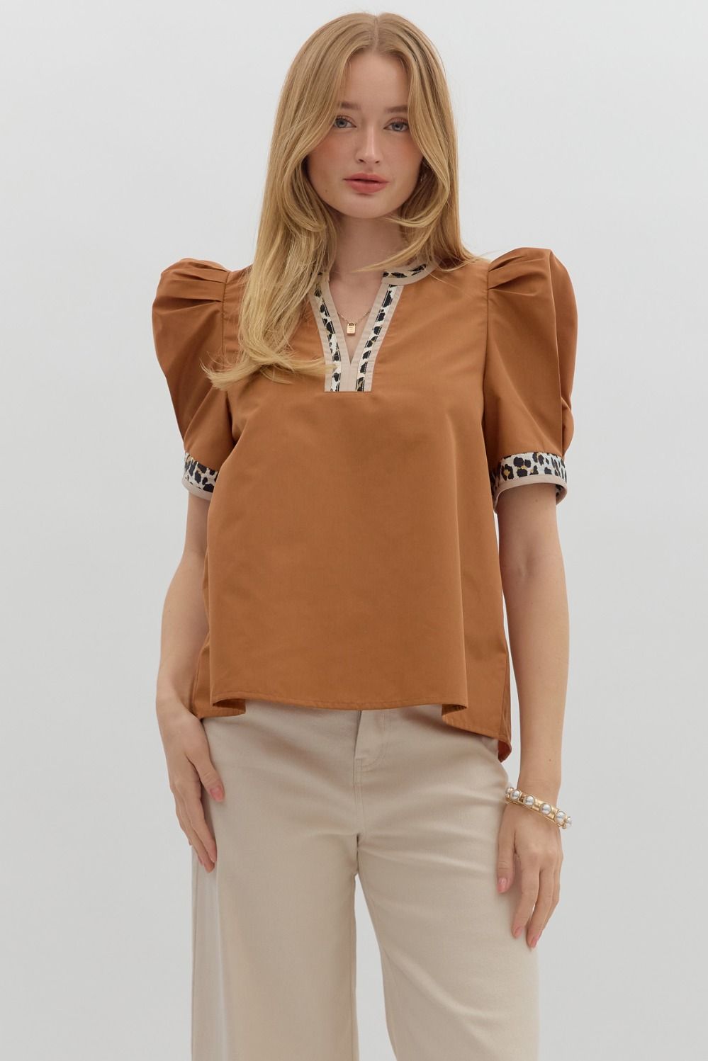 Leopard Trimmed Top