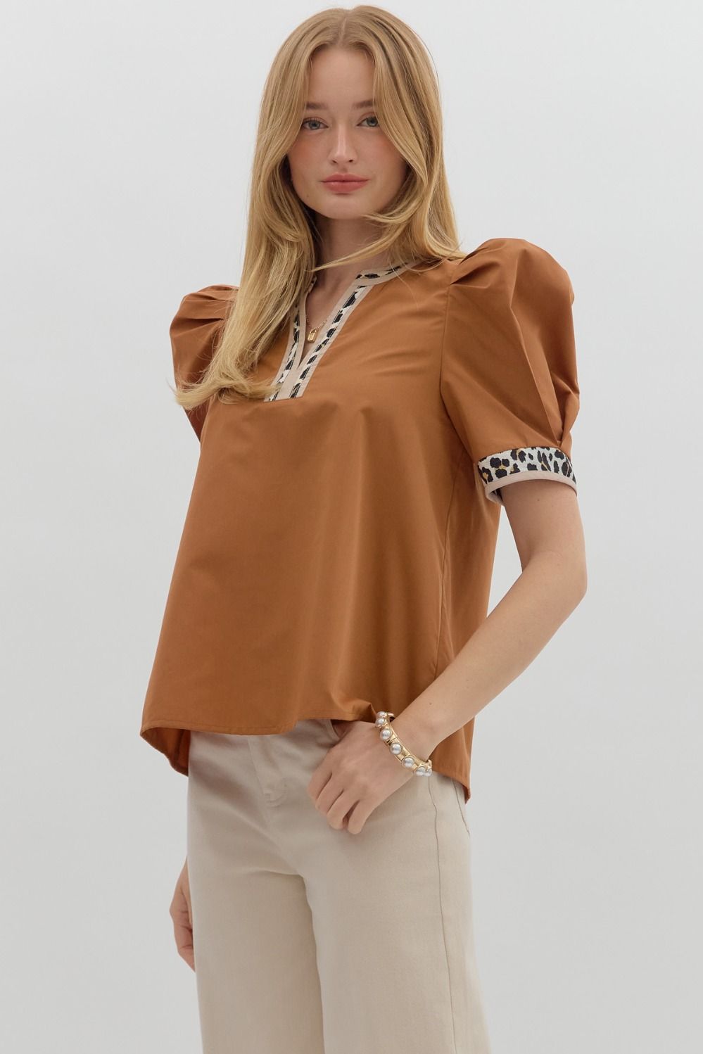 Leopard Trimmed Top