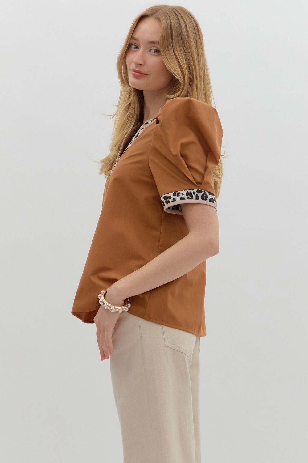 Leopard Trimmed Top