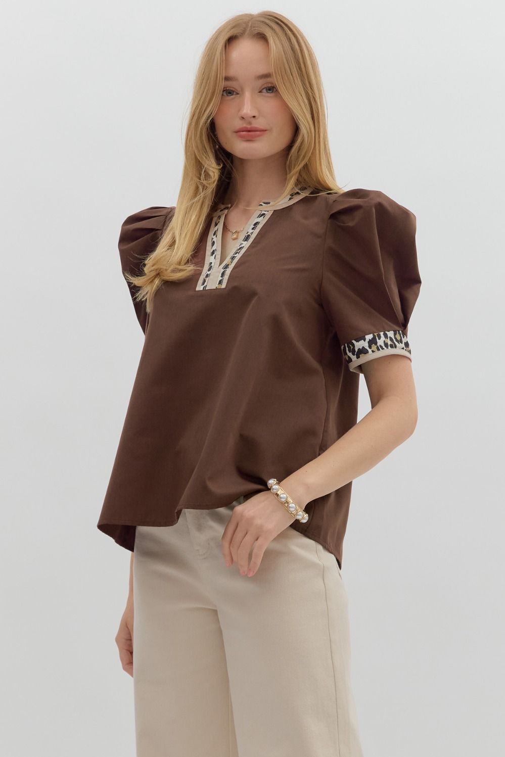 Leopard Trimmed Top