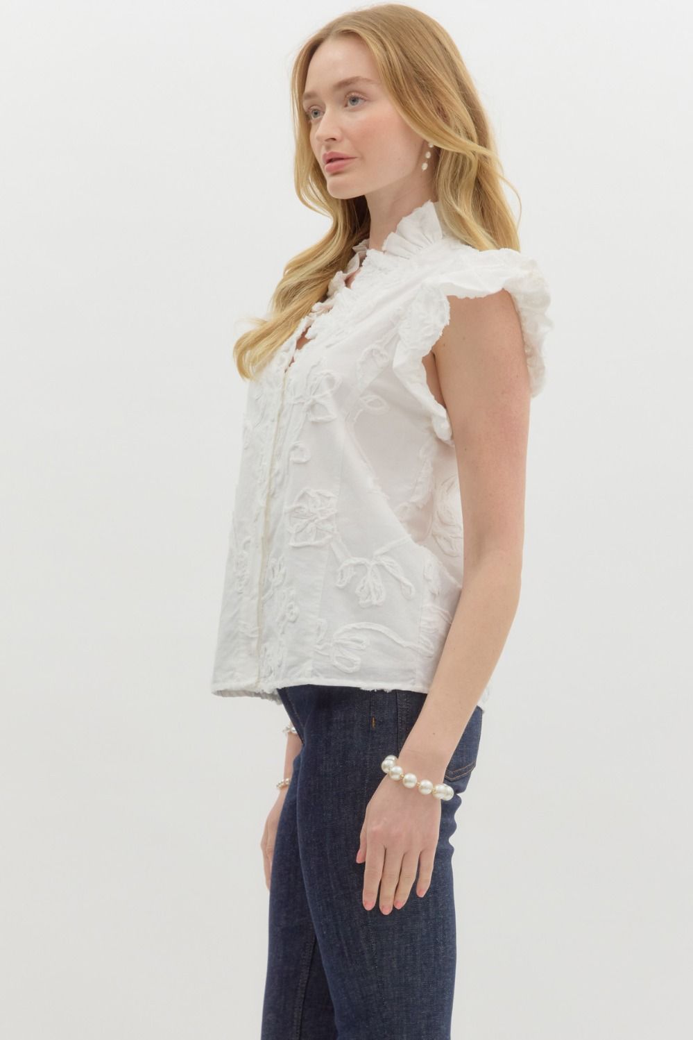 Flutter Sleeve Floral Applique Top