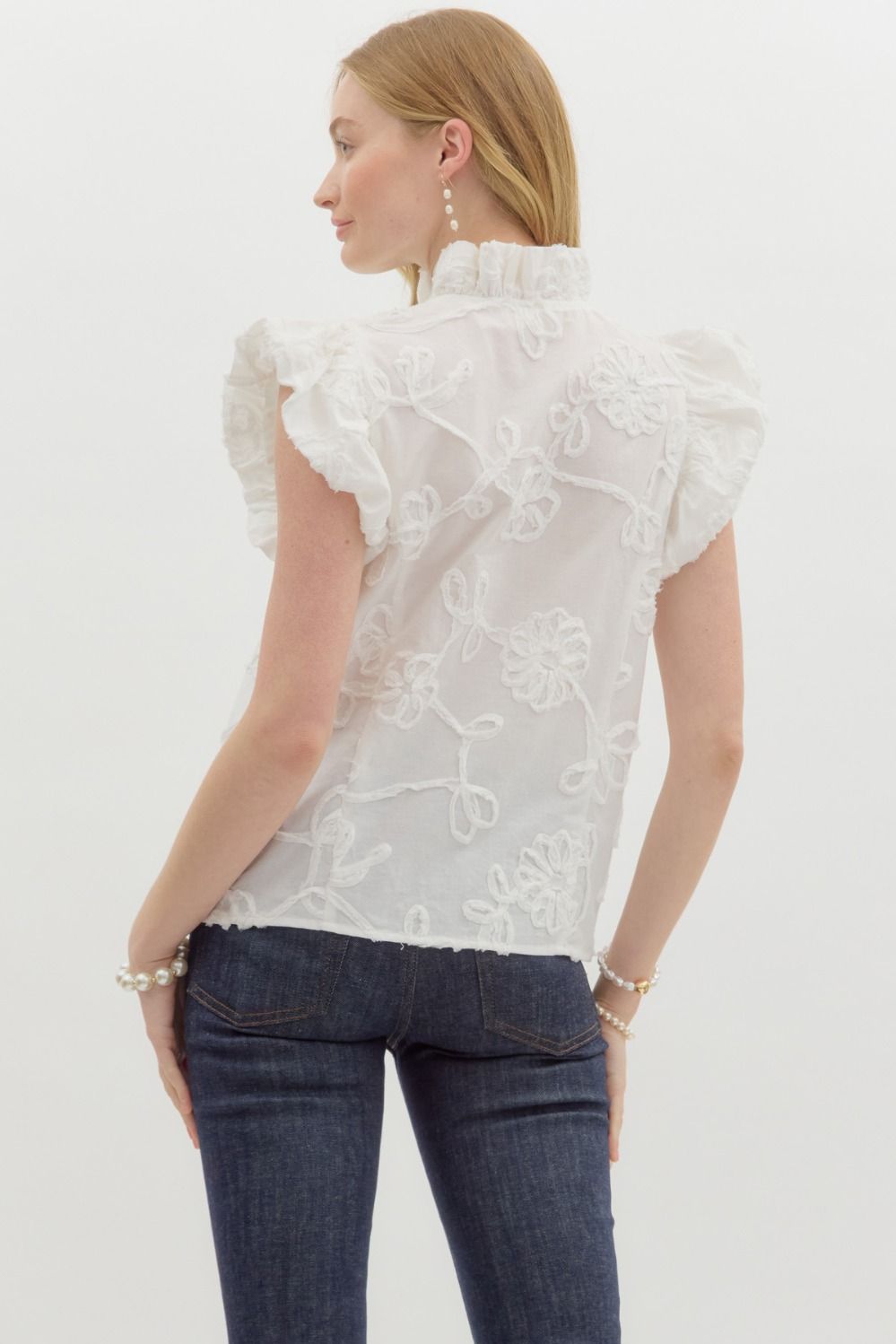 Flutter Sleeve Floral Applique Top