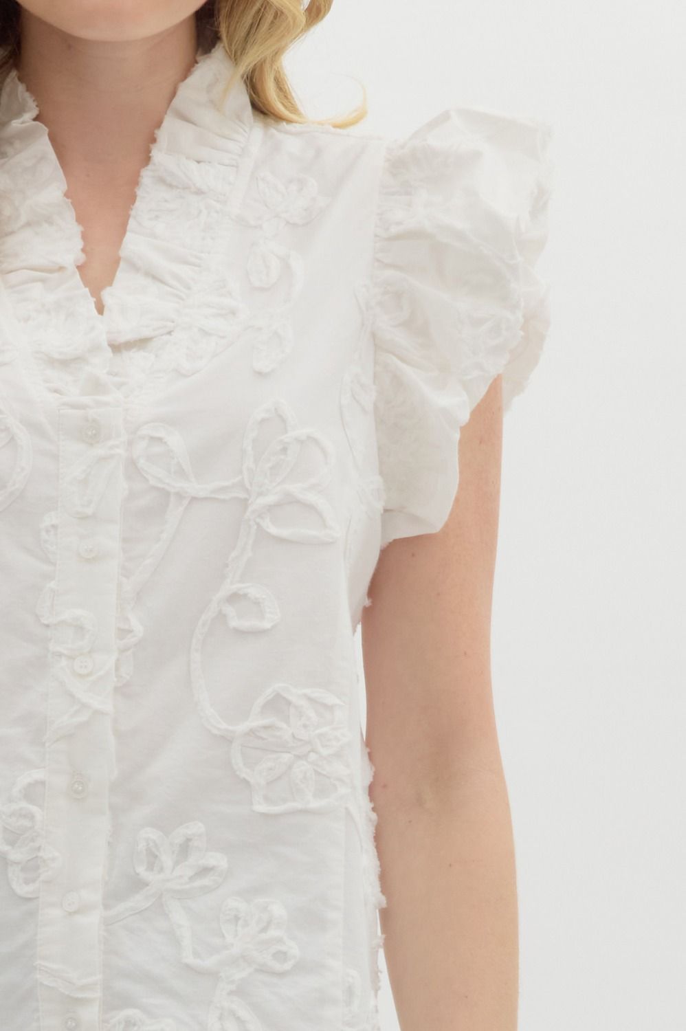 Flutter Sleeve Floral Applique Top