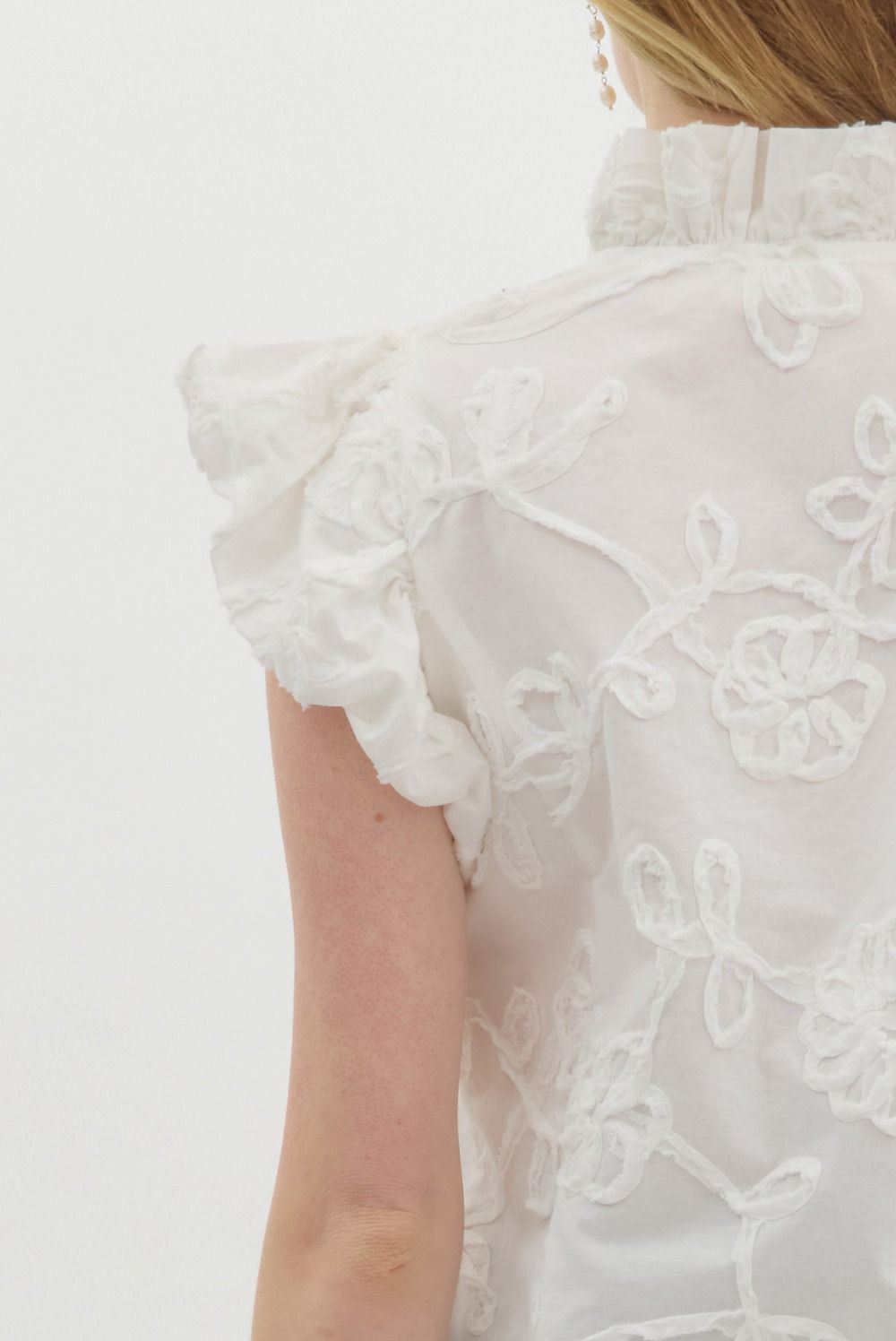 Flutter Sleeve Floral Applique Top