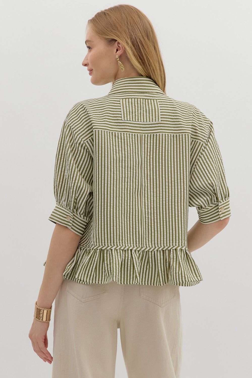 Ruffle Hem Button Down Top