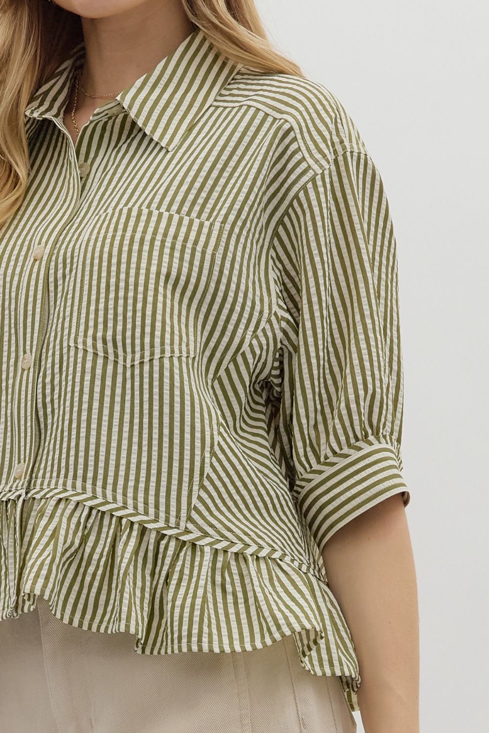 Ruffle Hem Button Down Top