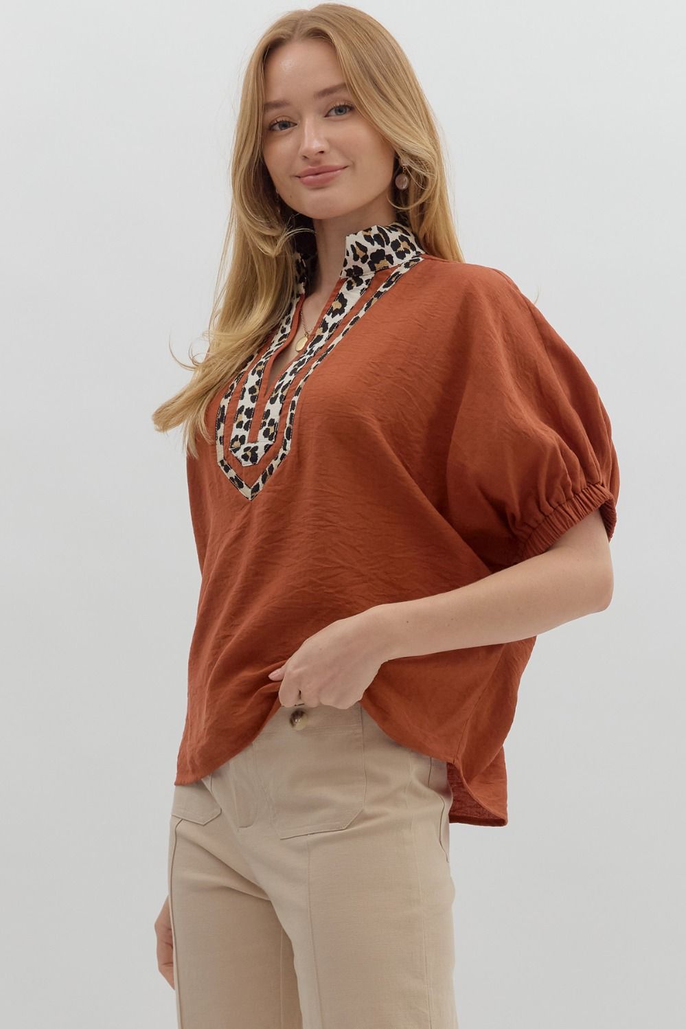 Leopard Trim Dolman Top