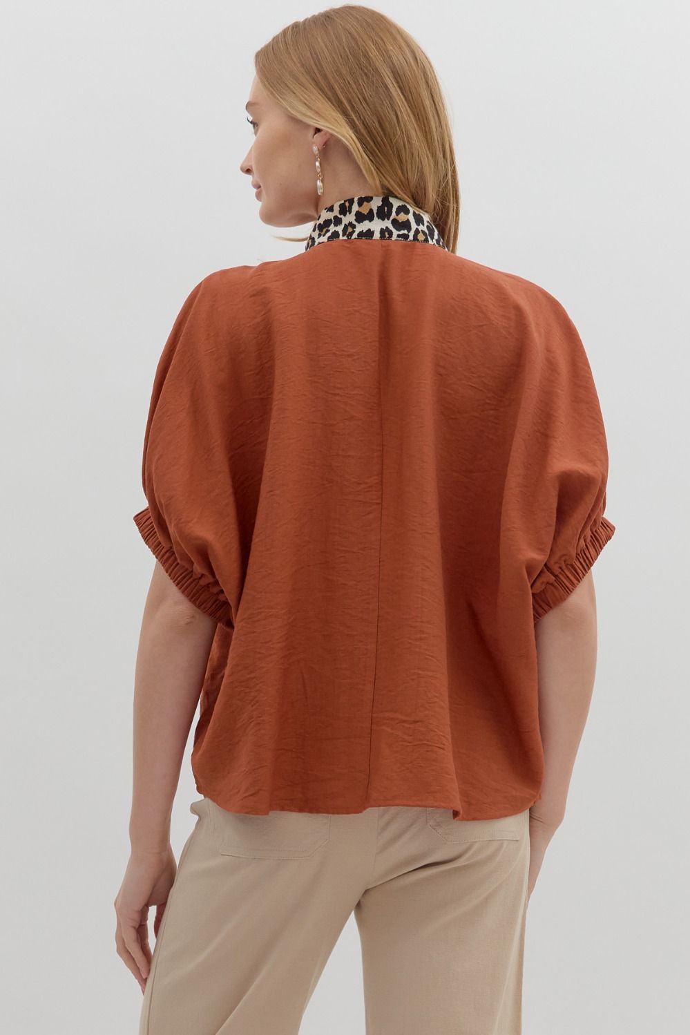 Leopard Trim Dolman Top