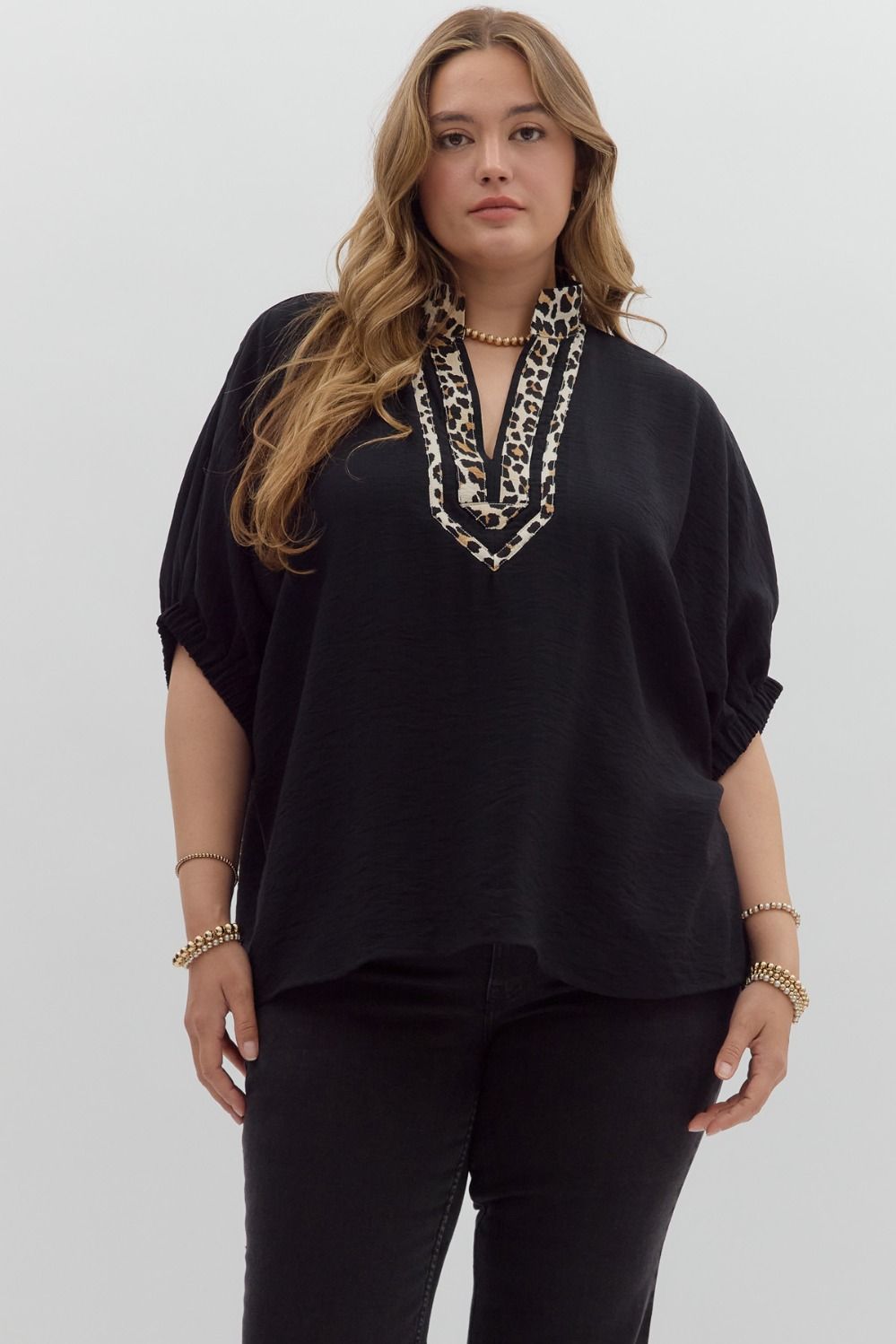 Leopard Trim Dolman Top
