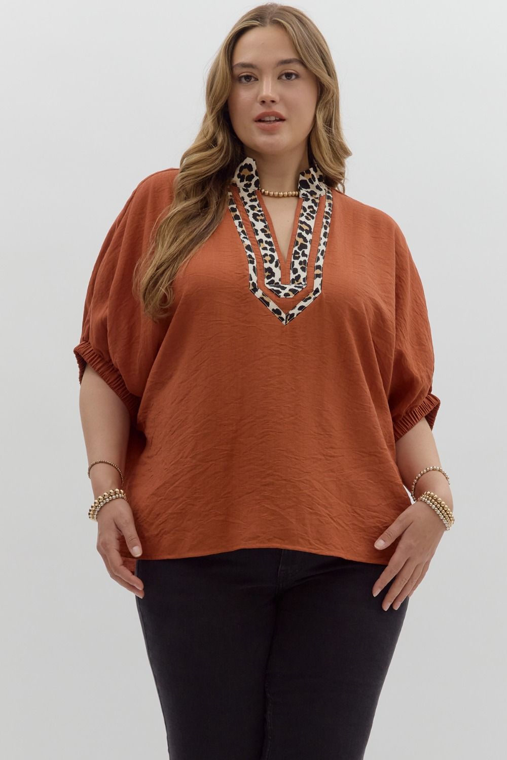 Leopard Trim Dolman Top