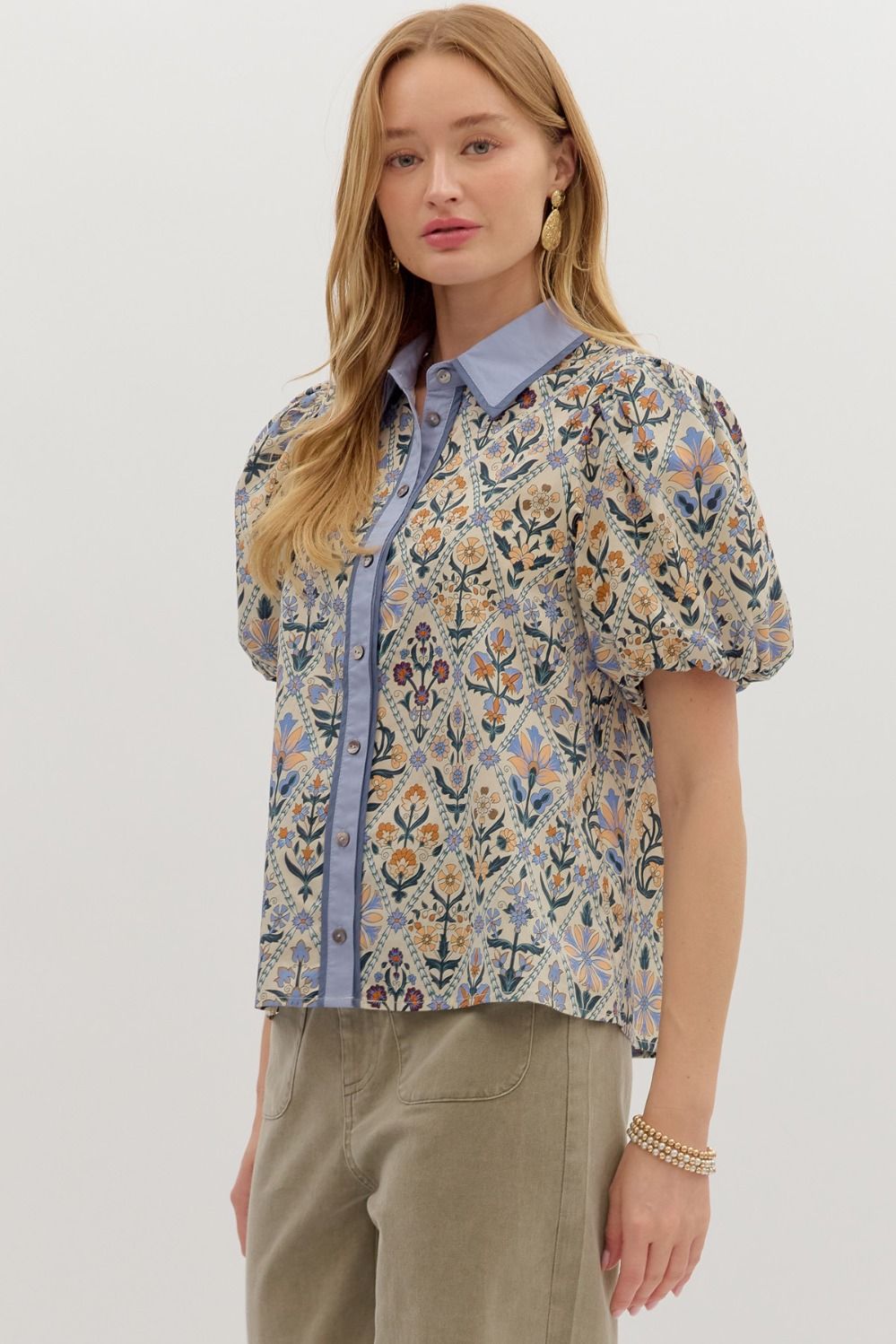 Floral Bubble Sleeve Top
