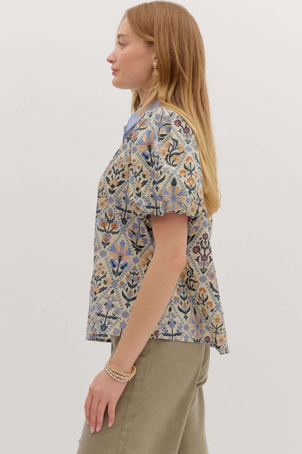 Floral Bubble Sleeve Top
