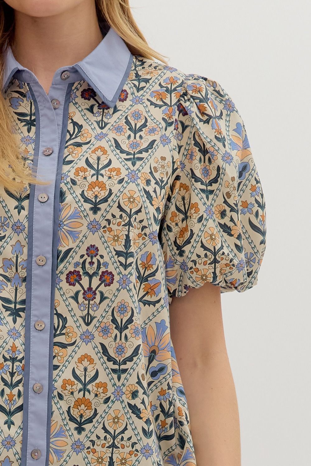 Floral Bubble Sleeve Top