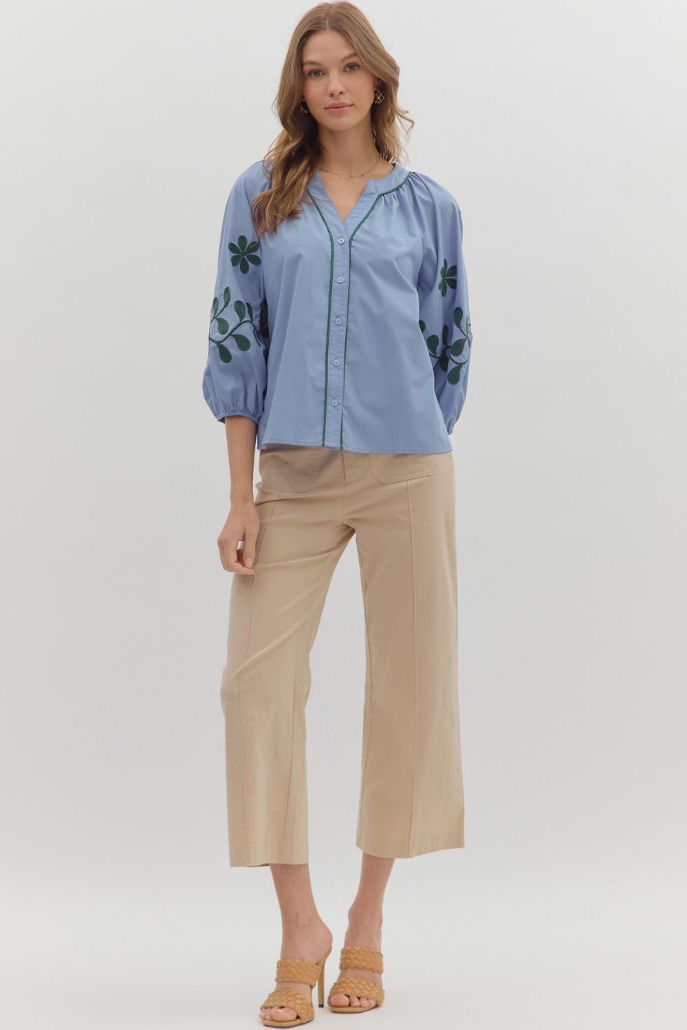 Embroidered Sleeve Top