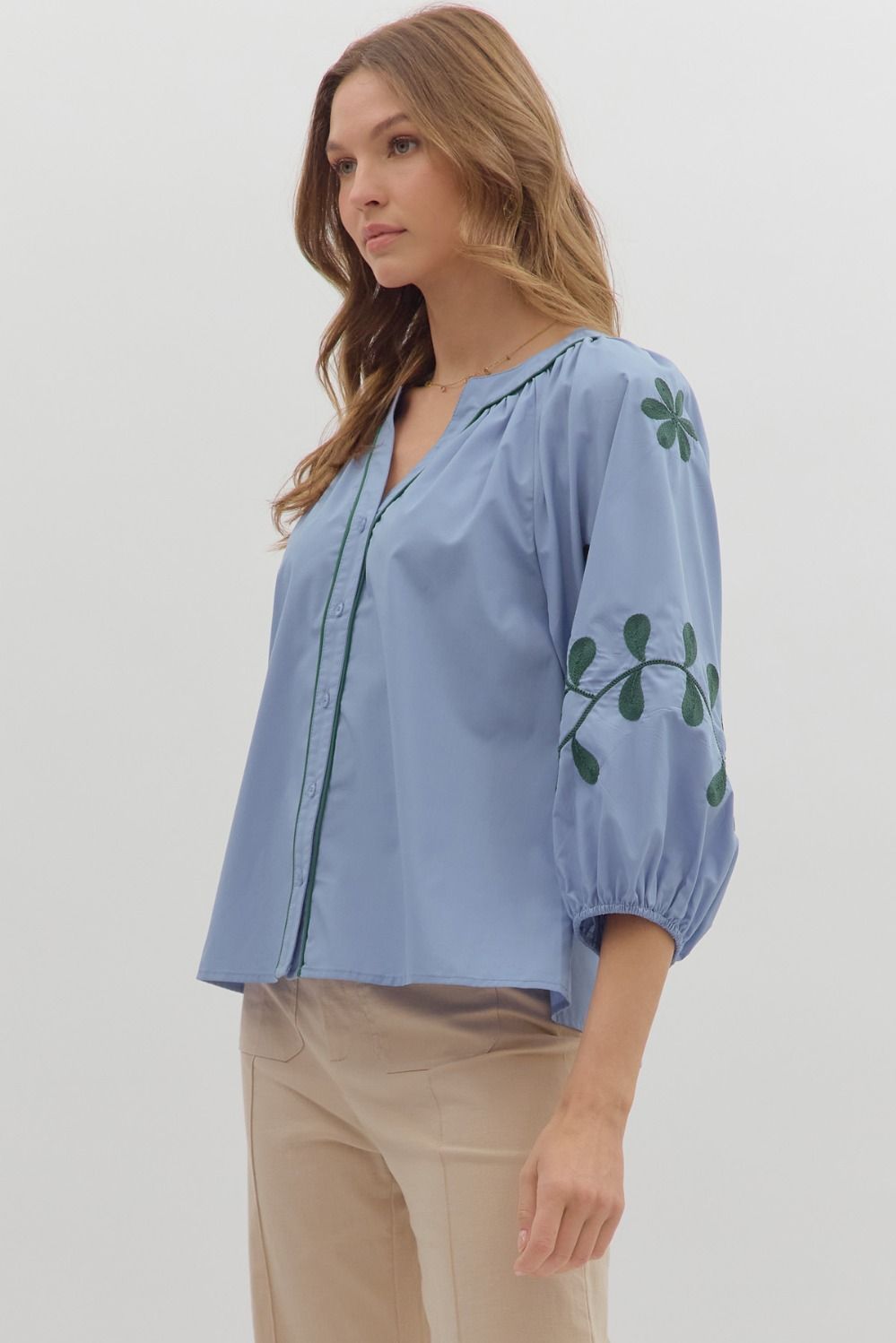 Embroidered Sleeve Top